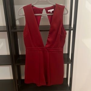 Crimson Red Plunging Neck/Backline Romper